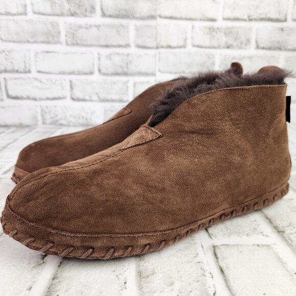 L.L. Bean Wicked Good Men's Size 9 M Brown Suede Soft Slippers Shearling Lining - Picture 3 of 11